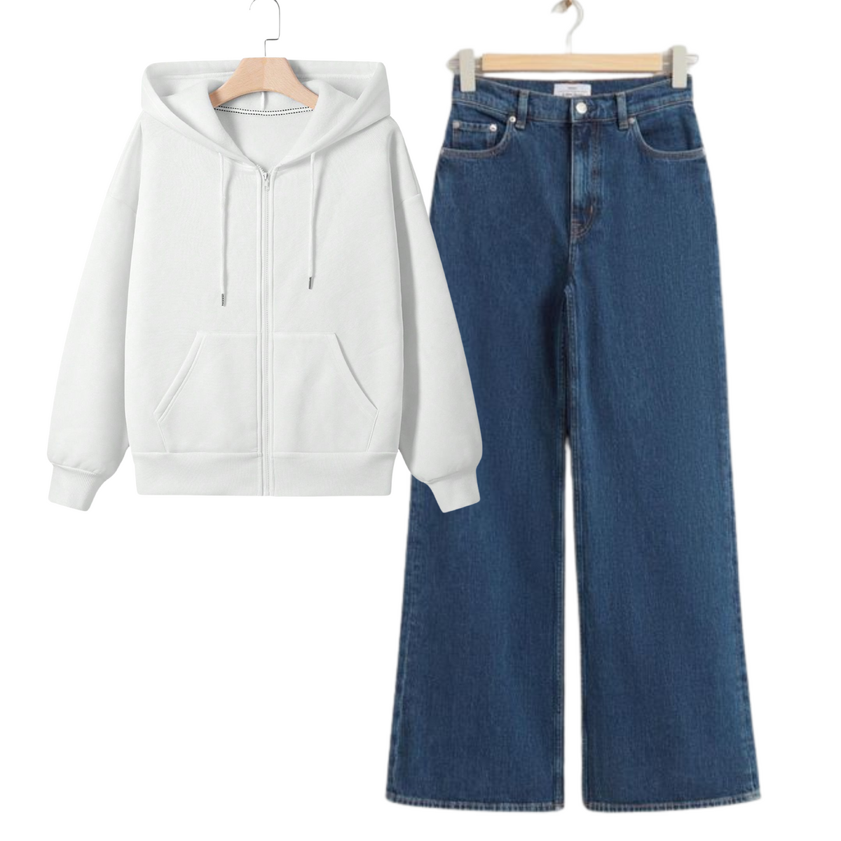 White Hoodie with Black Baggy Jeans