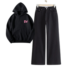 Black Wide Leg Jeans with Black Ew Hoodie