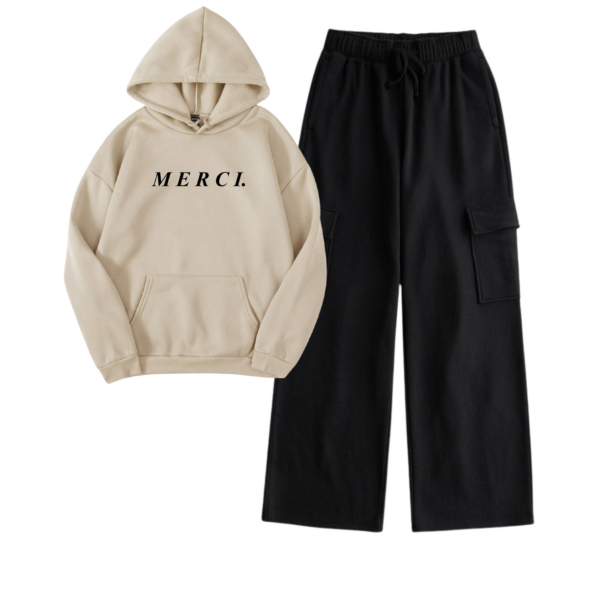 Unisex Cargo with Oversized Beige Merci Hoodie