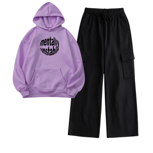 Unisex Cargo with Oversized Lilac Mentally Unstable Hoodie