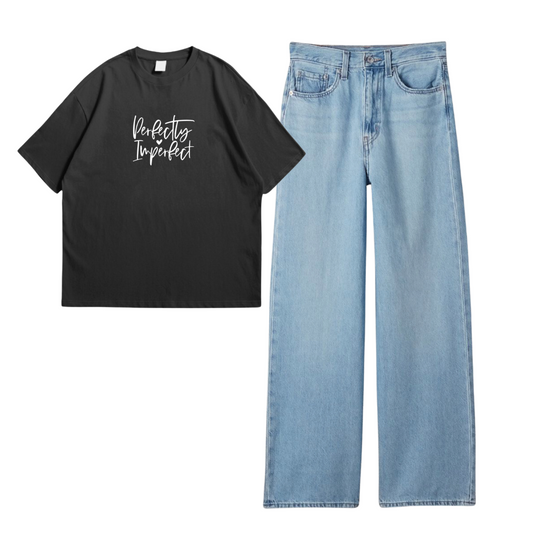 Wide Leg Jeans W Perfectly Imperfect Oversize Tee - Flexo