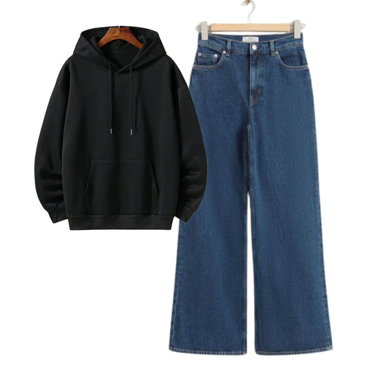 Black Hoodie With Blue Baggy Jeans