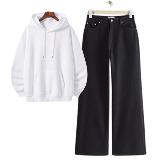 White Hoodie With Black Baggy Jeans