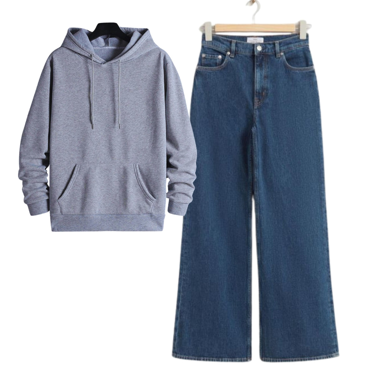 Gray Hoodie With Blue Baggy Jeans