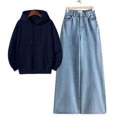 Dark Blue Hoodie With Blue Baggy Jeans