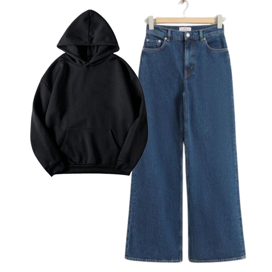 Black Hoodie With Blue Baggy Jeans