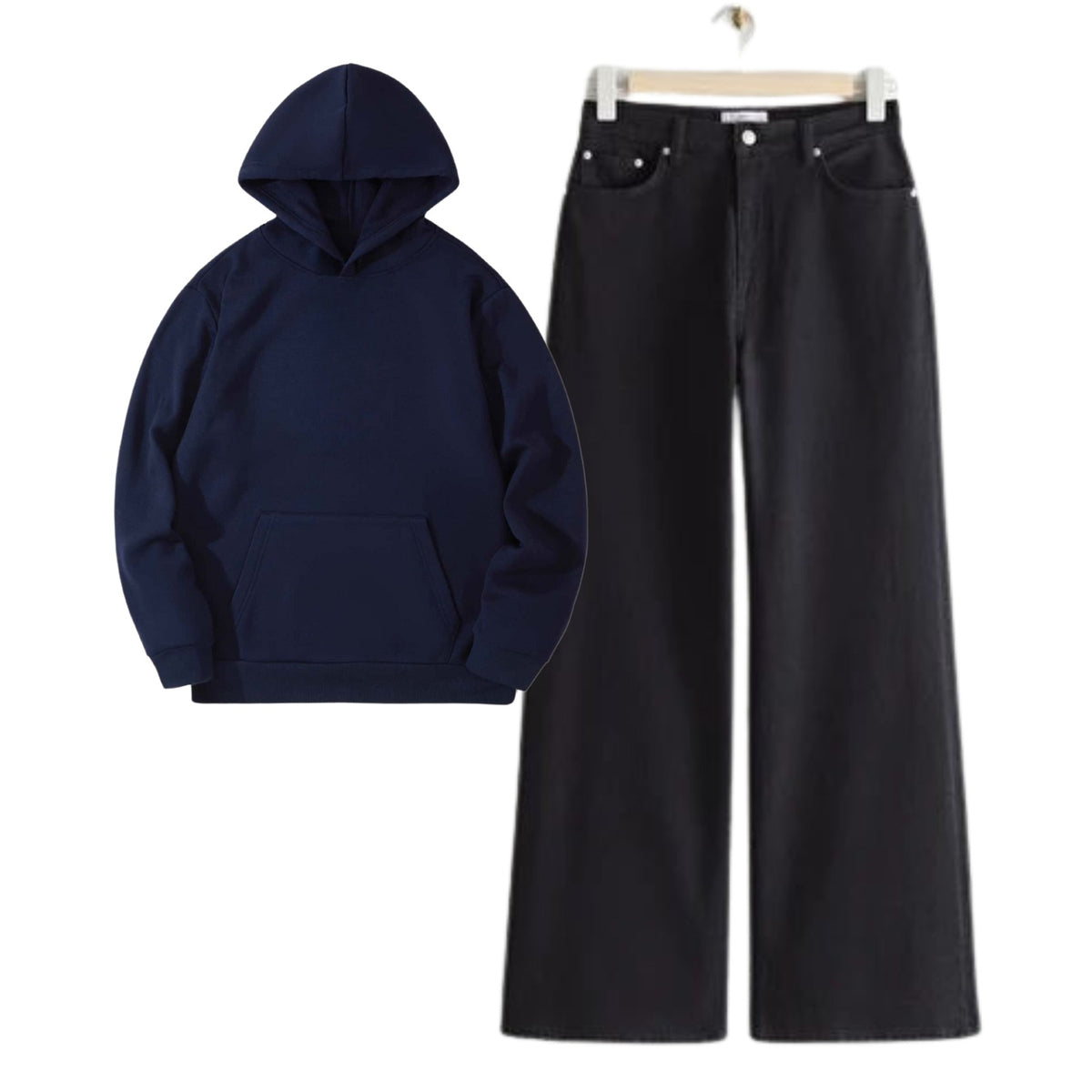 Dark Blue Hoodie With Black Baggy Jeans