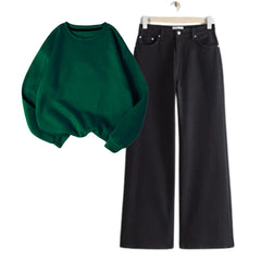 Black Baggy Jeans with Dark Green Sweatshirt