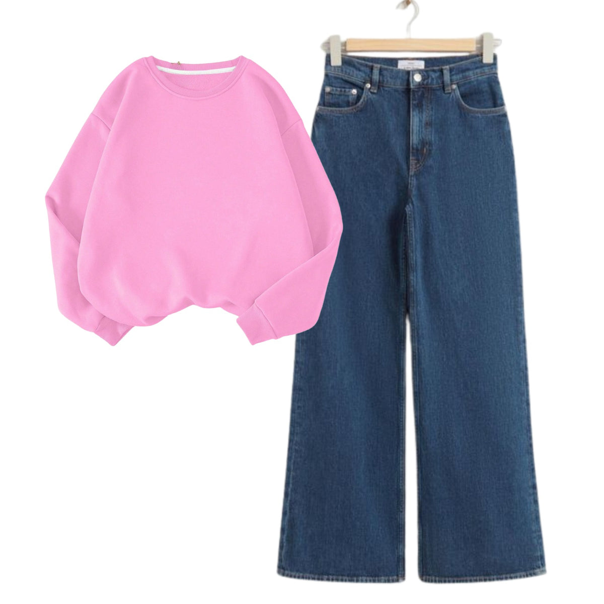 Blue Baggy Jeans with Pink Sweatshirts