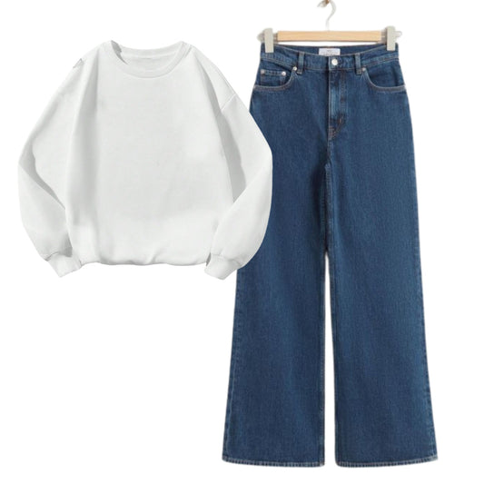 Blue Baggy Jeans with White Sweatshirts