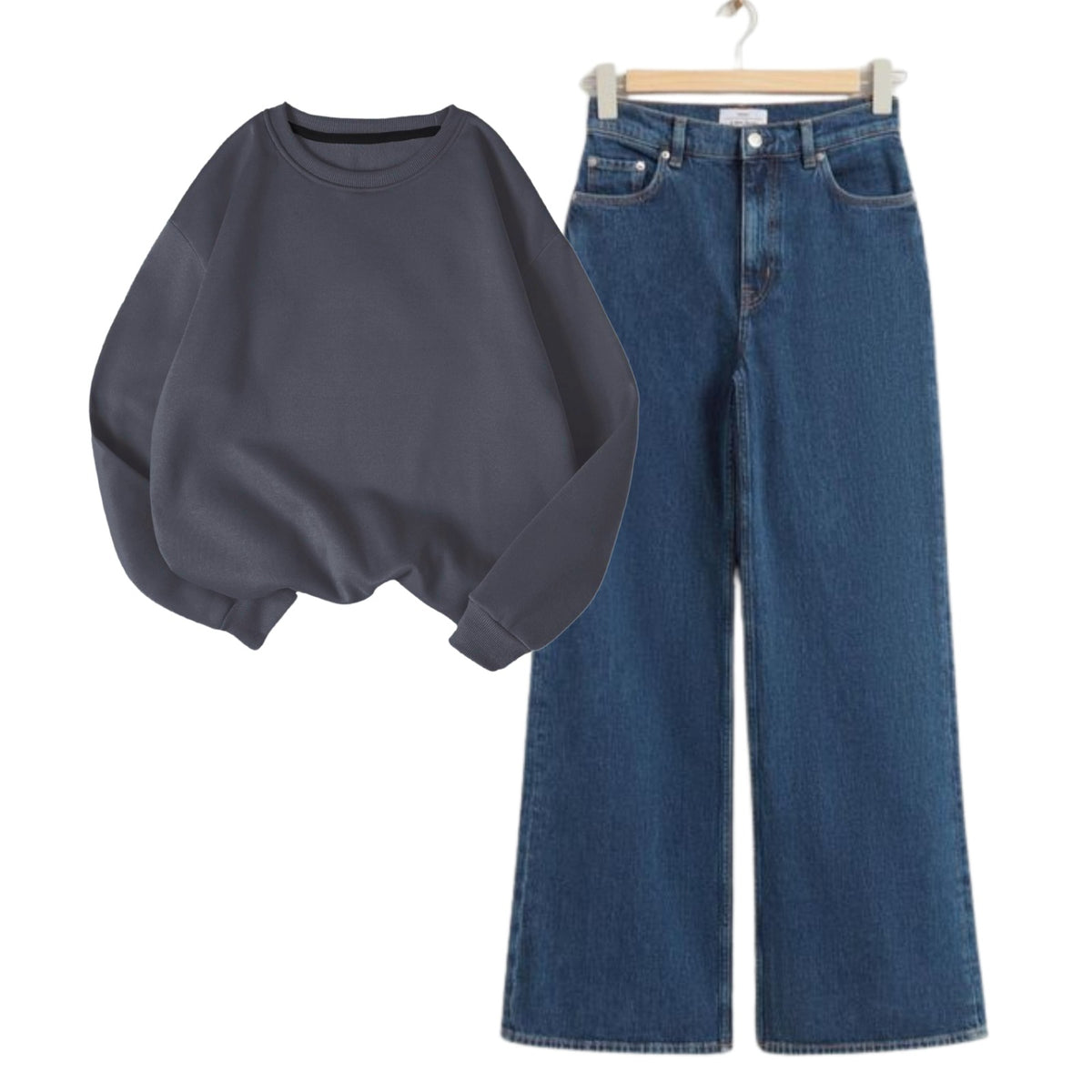 Blue Baggy Jeans with Charcoal Sweatshirts