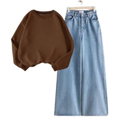 Blue Baggy Jeans with Brown Sweatshirts