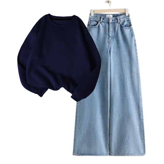 Blue Baggy Jeans with Dark Blue Sweatshirts