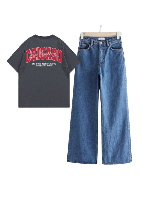 Wide Leg Jeans W Chicago Tee