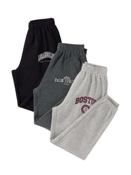 Pack of 3 Printed Sweatpants (Los Angeles-black, Palm Spirit- charcoal grey, Unfilled Boston-light grey)