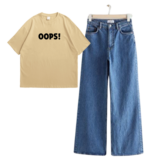 Wide Leg Jeans with Oops Oversized Tees - Flexo
