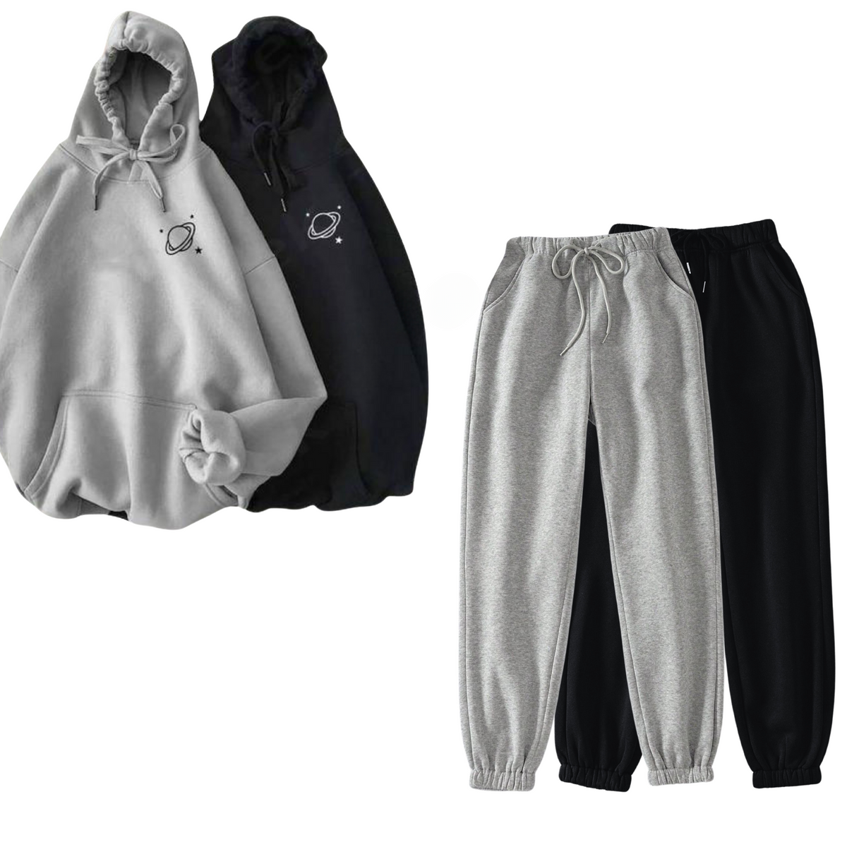 Pack of 2 Planet Regular Hoodie Tracksuit (Black & Light grey)